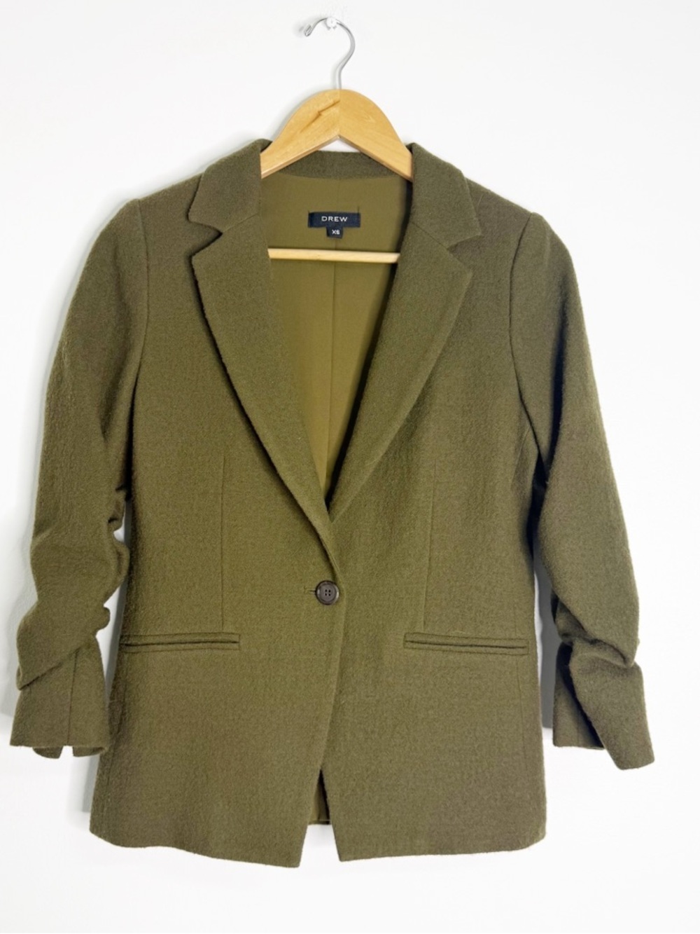 Drew Olive Wool Blazer XS Anthropologie Single Button Jacket